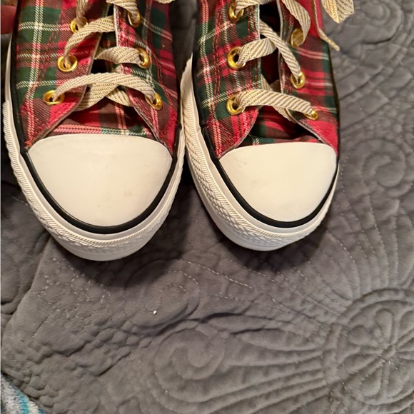 Converse High Top Red Plaid with Gold Laces - Picture 4 of 8
